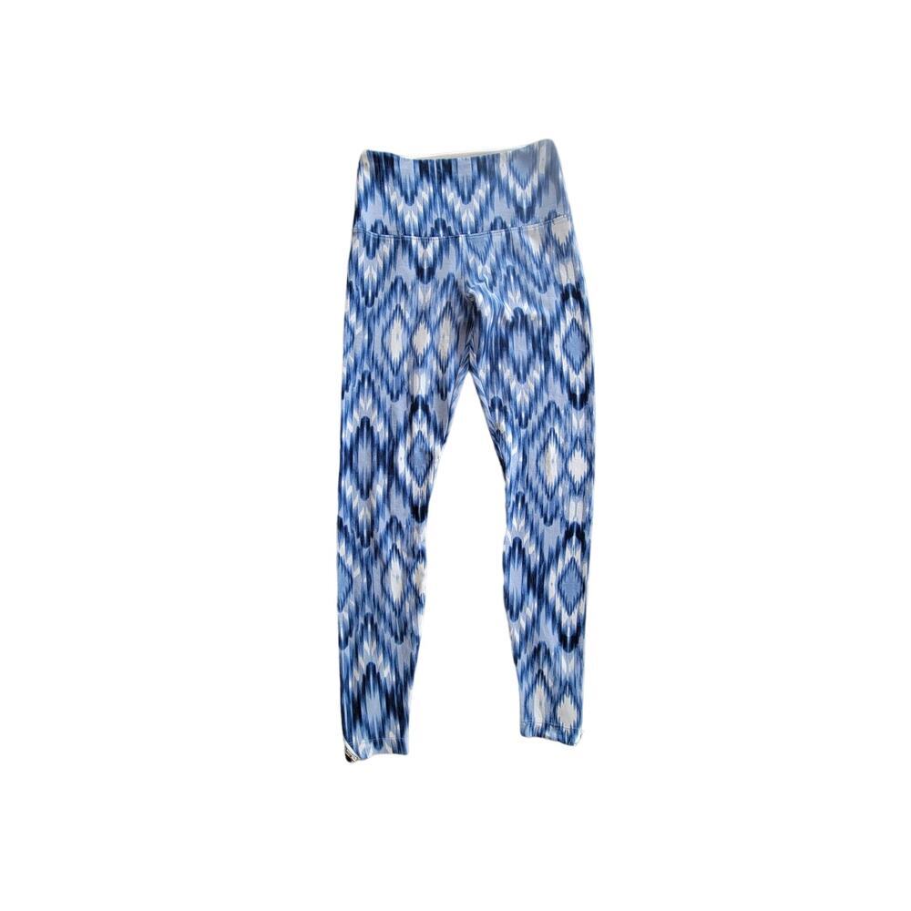 Lysse Blue‎ Watercolor Abstract Aztec Exposed Zipper Ankle Leggings Size Small